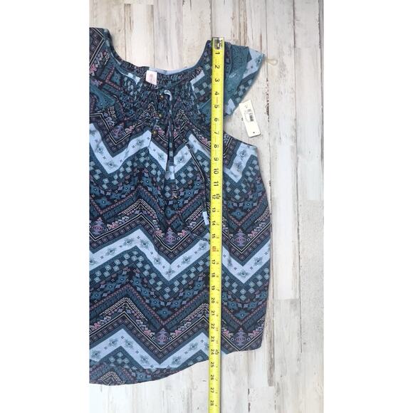 NWT No Boundaries Women's Juniors Teal Med. Smocked Peasant Cap Sleeve Boho - Picture 7 of 7